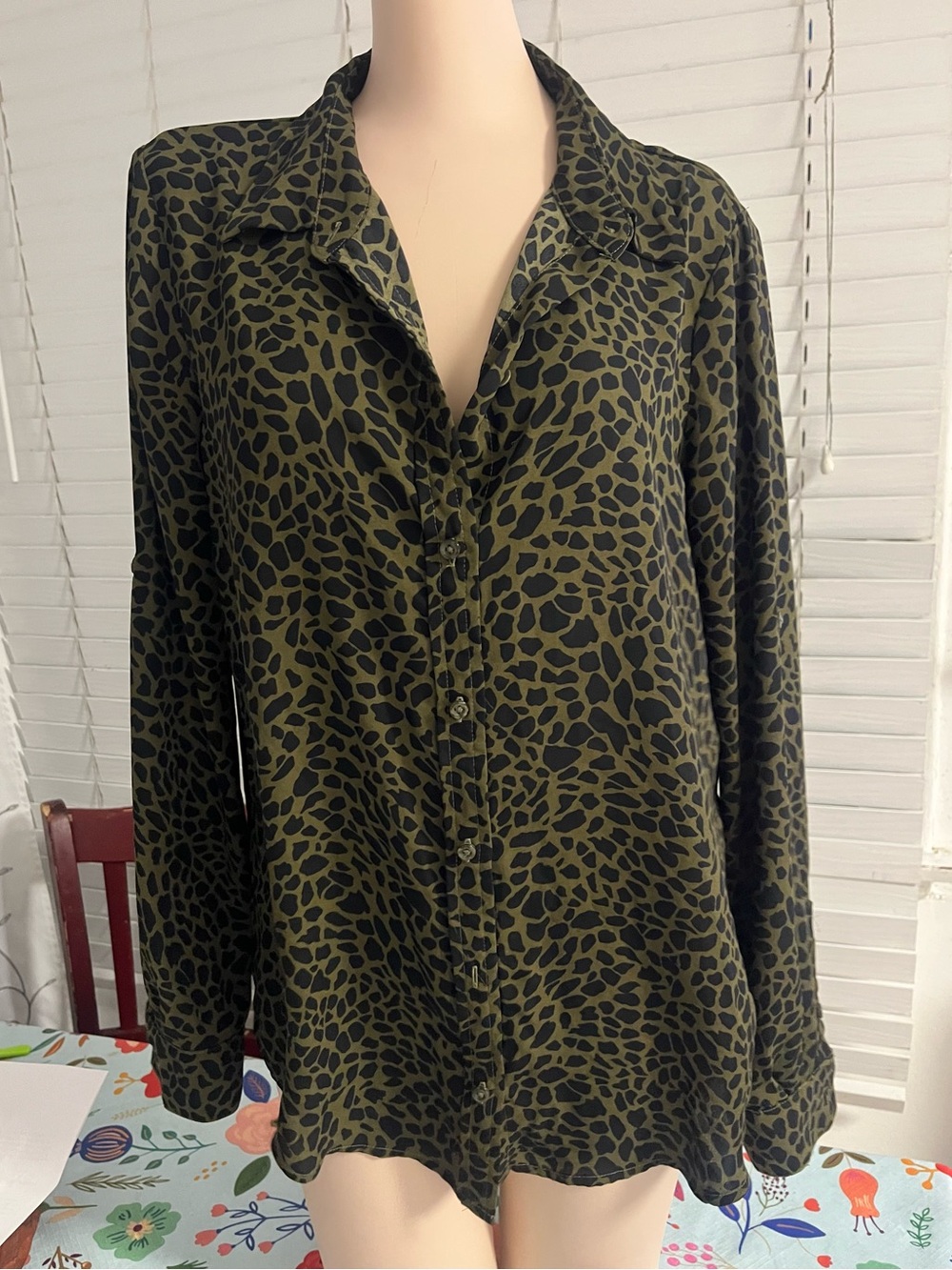Apt. 9 Olive Green and Black Animal Print Button-Down Shirt